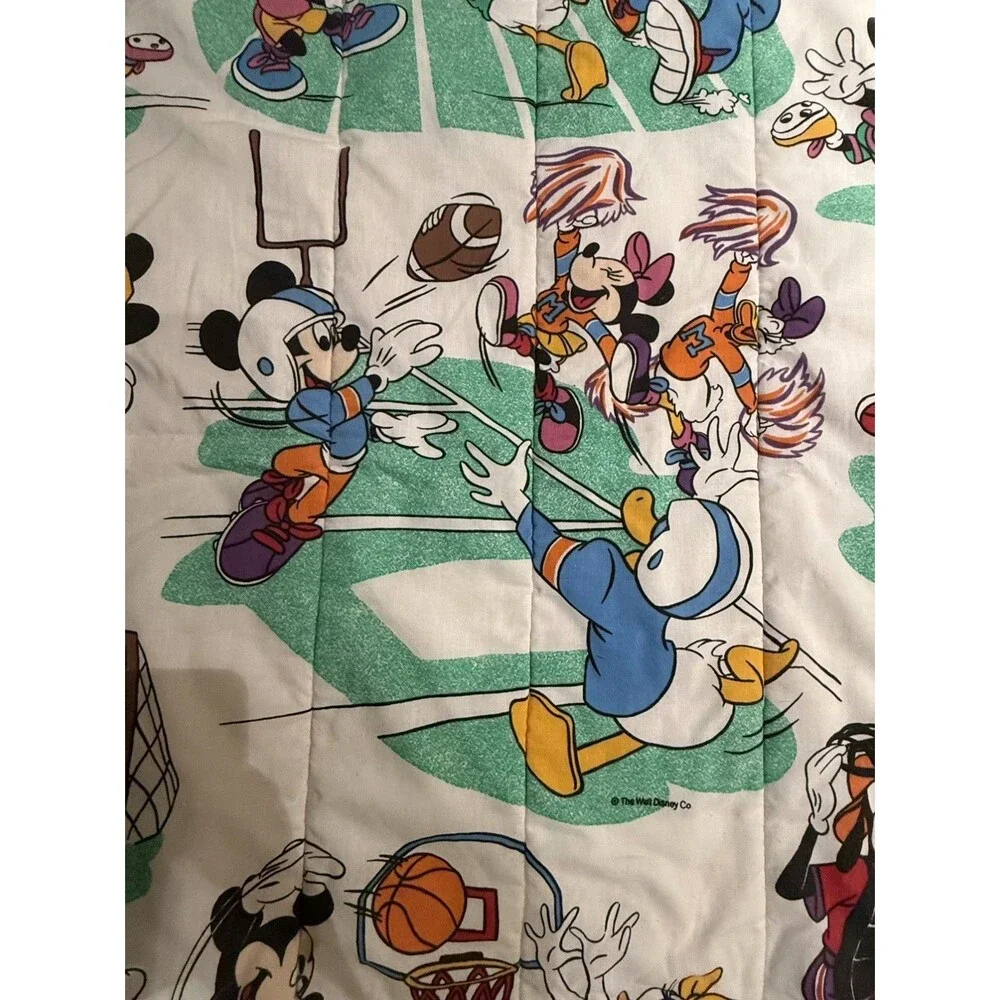 Vintage Disney Mickey & Friends Sports Reversible Twin Comforter Quilt 90s 80s